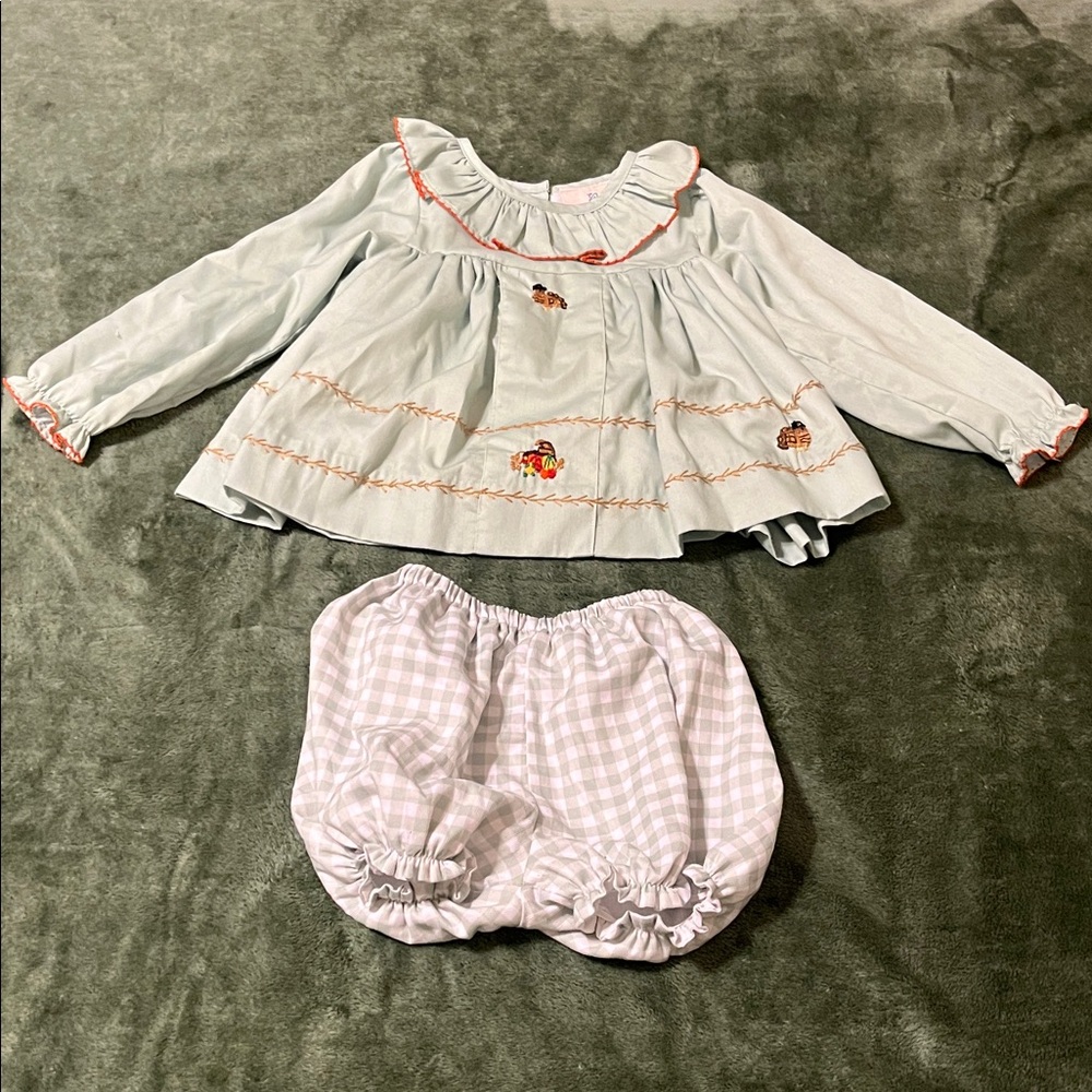 Kids Ruffled Top and Bloomers Set - Light Green and White